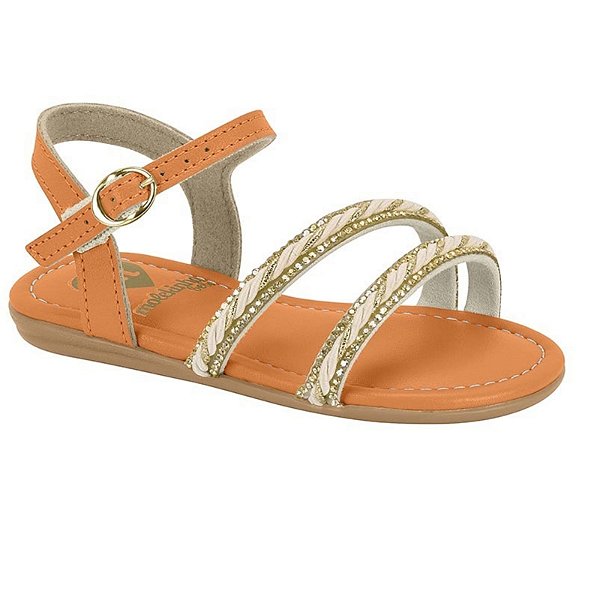 Sandália Infantil Menina Molekinha Turim- Laranja/ Branco OFF