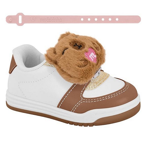 Tênis Infantil Menina Molekinha Turim Capivara- Branco/ Avelã