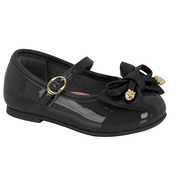 Sapatilha Infantil Menina Molekinha Verniz Premium Laço- Preto/ Preto