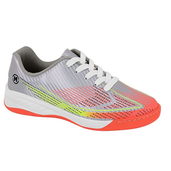 Chuteira Infantil Menino Molekinho Strike- Cinza/ Amarelo Neon/ Laranja