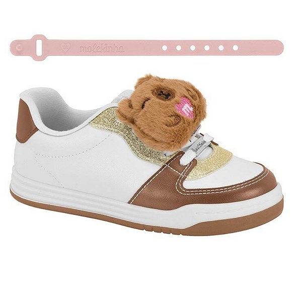 Tênis Infantil Menina Molekinha London- Branco/ Avelã