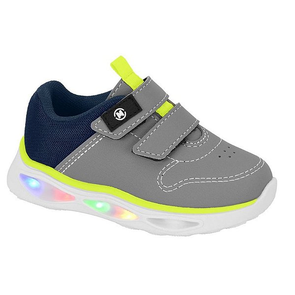 Tênis Infantil Menino Molekinho Mesh Led- Cinza/ Verde