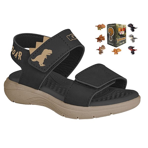 Sandália Infantil Menino Kidy Fly Dinossauro- Preto/ Crepe