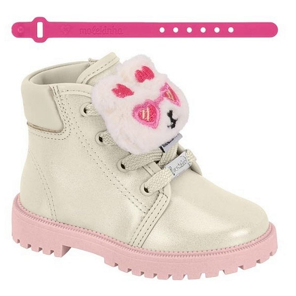 Bota Coturno Infantil Molekinha Brilho Paris- Branco OFF/ Gliter
