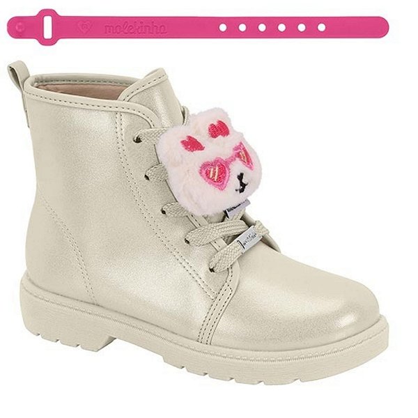 Bota Infantil Menina Molekinha Brilho Paris Gliter- Branco OFF