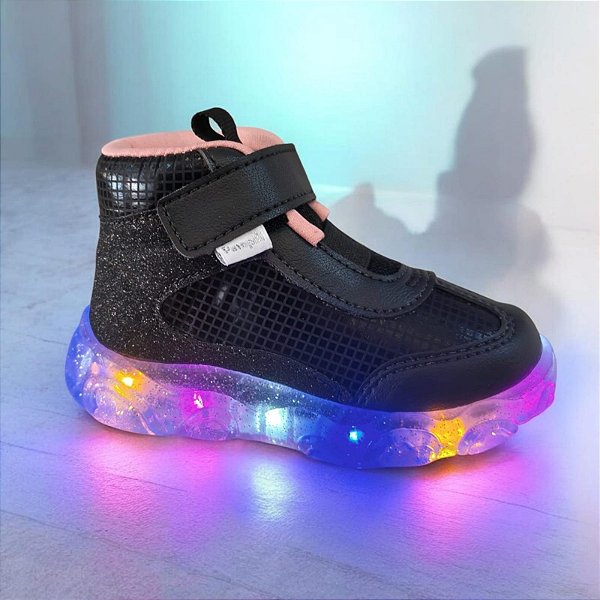 Tênis Infantil Menina Pampili LIz Luz-Preto/ Rosa