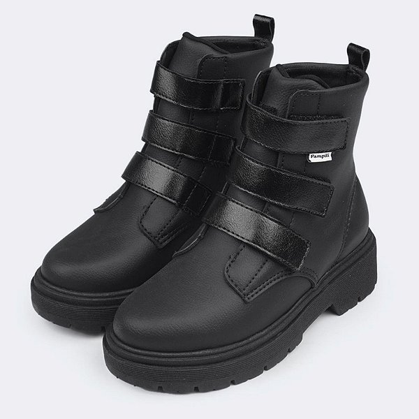 Bota Infantil Menina Pampili Duda Velcro- Preto