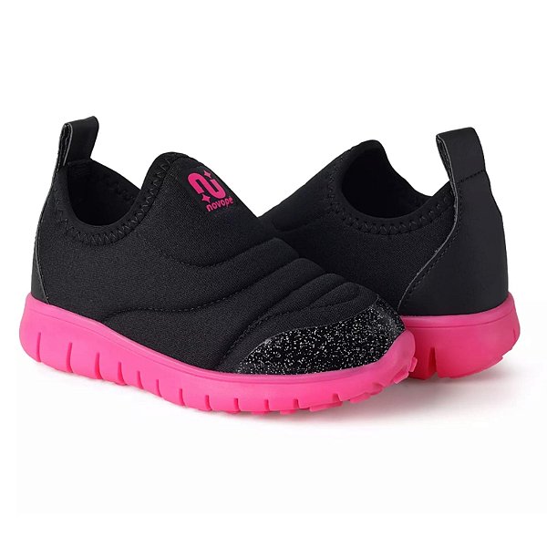 Tênis Infantil Menina Novopé- Preto/ Gliter/ Pink