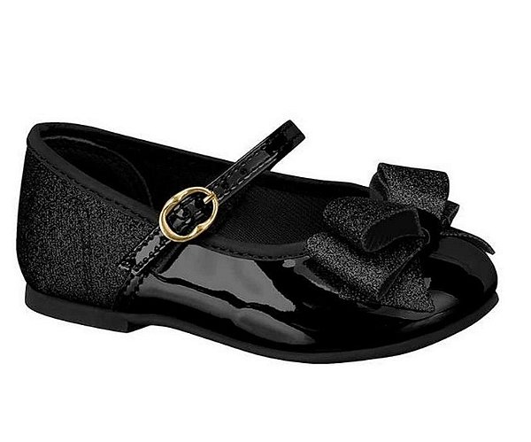 Sapatilha Infantil Menina Molekinha Verniz Premium Gliter- Preto