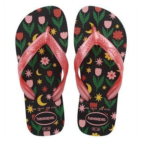 Chinelo Infantil Menina Havaianas Kids Flores- Preto
