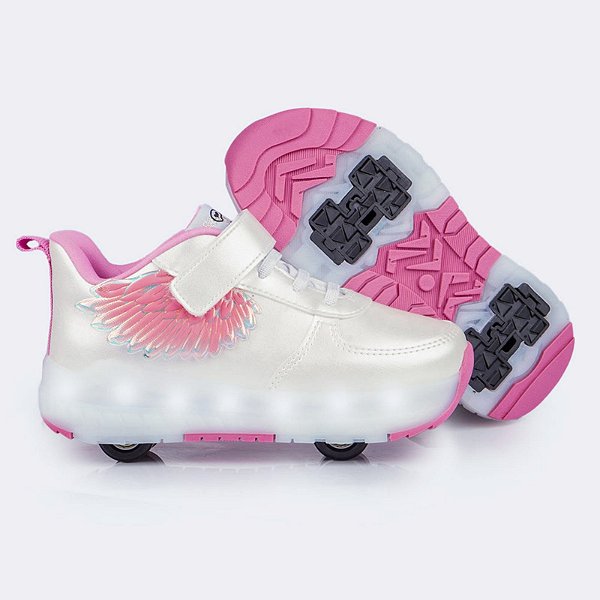 Tênis Infantil Menina Pampili de Rodinhas e Led Fly- Branco