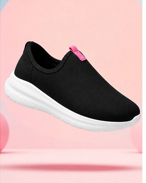 Tênis Infantil Menina Molekinha Slip Lycra- Preto