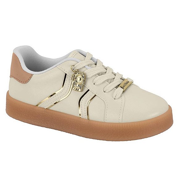 Tênis Infantil Menina Molekinha Turim Metal- Branco OFF/ Nude/ Dourado