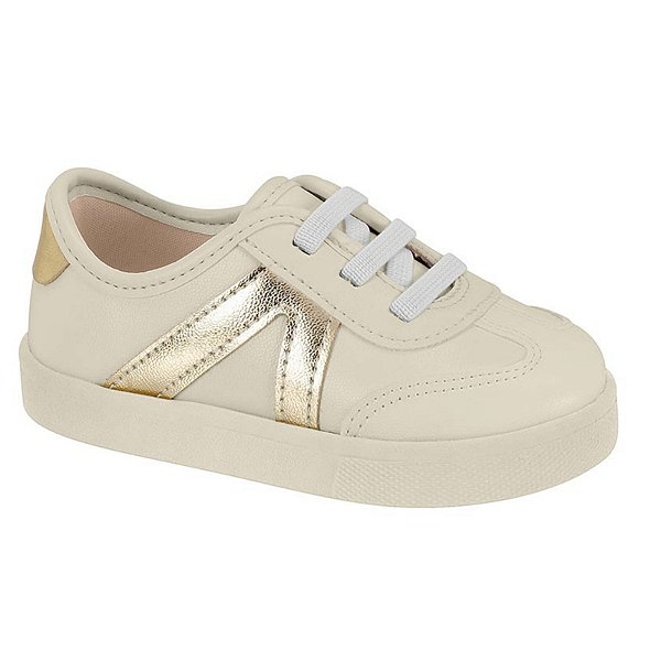 Tênis Infantil Menina Molekinha Turim Brilho Itália- Branco OFF/ Dourado