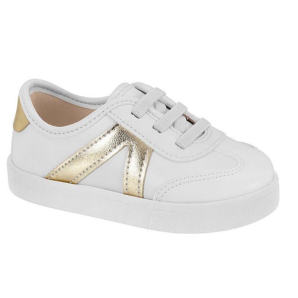 Tênis Infantil Menina Molekinha Turim Brilho Itália- Branco/ Dourado