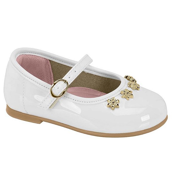 Sapatilha Infantil Menina Molekinha Verniz Premium Flor- Branco