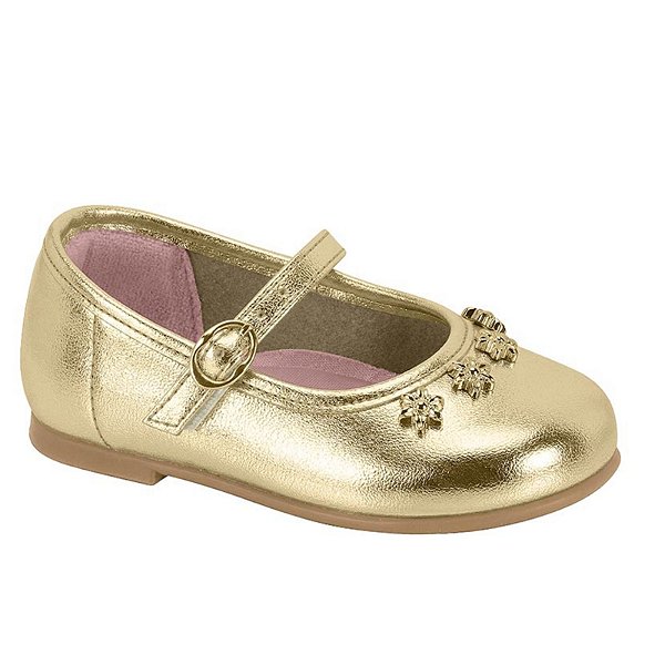 Sapatilha Infantil Menina Molekinha Premium Flor- Dourado