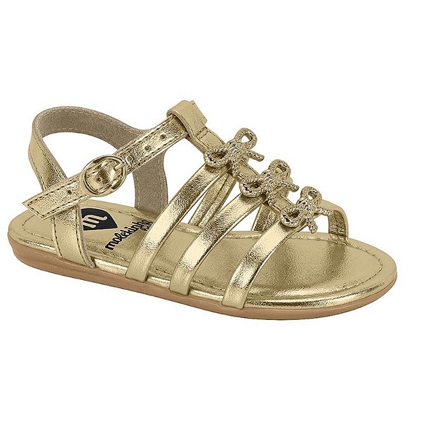 Sandália Infantil Menina Molekinha Brilho Itália Laço- Dourado