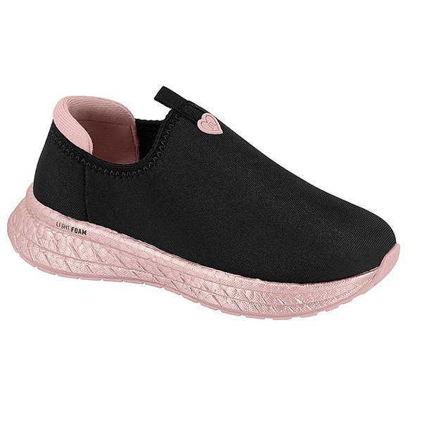 Tênis Infantil Menina Molekinha Slip Velvet- Preto/ Rosa
