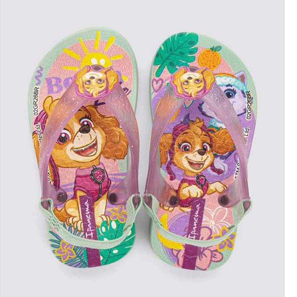 Chinelo infantil Menina Patrulha Canina- Verde/ Lilás Glitter