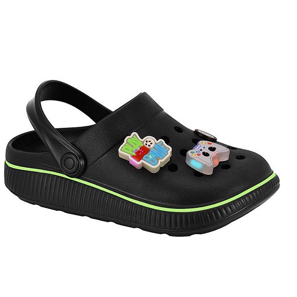 Babuche Infantil Menino Molekinho Gaspea Led- Preto Amarelo Neon