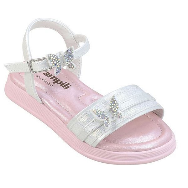 Sandália infantil Menina Pampili Flower Borboleta- Branco/ Rosa
