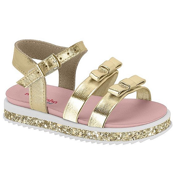 Sandália Infantil Menina Molekinha Brilho Itália Laço- Dourado