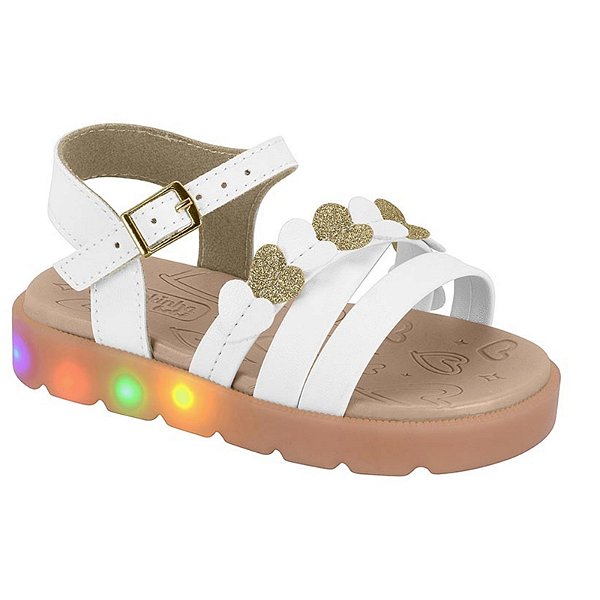 Sandália Infantil Menina Molekinha Led Mini Shine- Branco/ Dourado