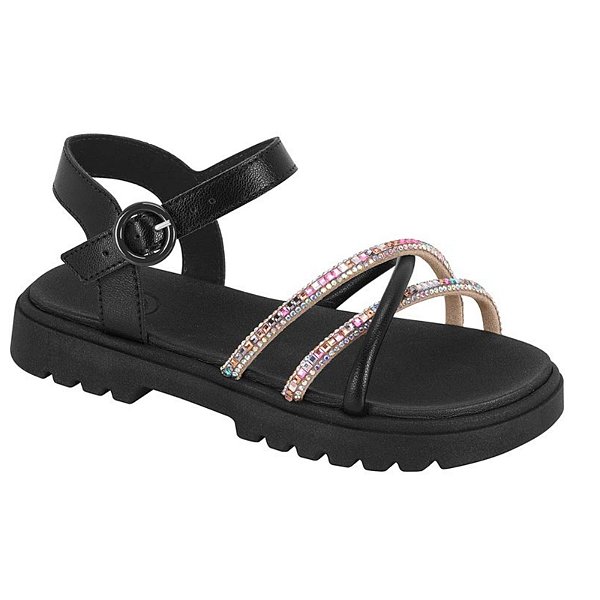 Sandália Infantil Menina Molekinha Turim Pequim- Preto/ Cristal/ Multi rosa