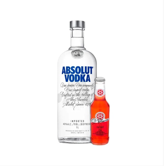 Kit 01 Vodka Absolut 1L + 12unid St Pierre Red Mint Long Neck 275ML