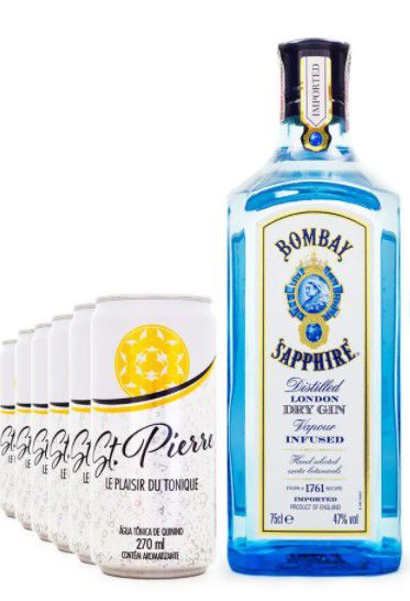 Kit 01 Gin Bombay 750ml + 06 Tonicas Saint Pierre 270ml