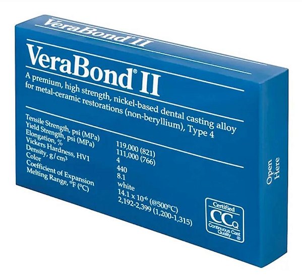 Liga Metalica NI-CR Verabond II Premium sem Berilio 208g - Aalbadent