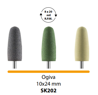 Kit Polidor de acrílico Granulação Grossa, Média e Fina Ogiva 10x24mm - BiltLab