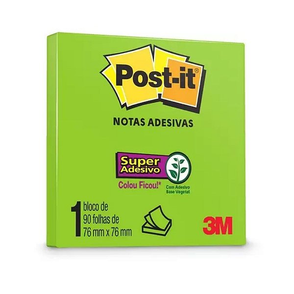 Bloco Adesivo Post-it 3M Limeade 76x76mm 90 Folhas