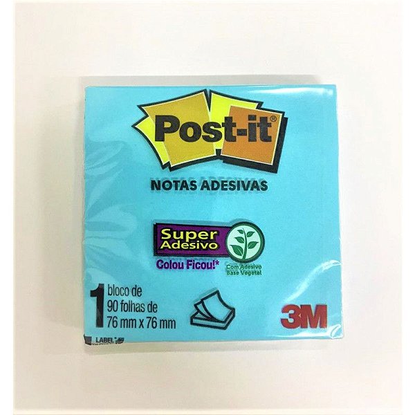 Bloco Adesivo Post-it 654 Azul Eletric 76x76mm 90 Folhas