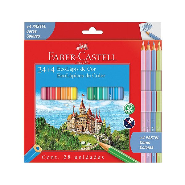 Lápis de Cor 24 cores + 4 pastel Faber-Castell - Papelaria Grafitte -  Papelaria Grafitte | Papelaria para inspirar!