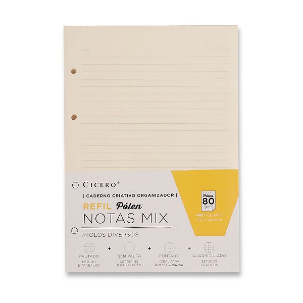 Refil Caderno Criativo Cicero 40FLS Pólen Notas Mix 80g 17x24