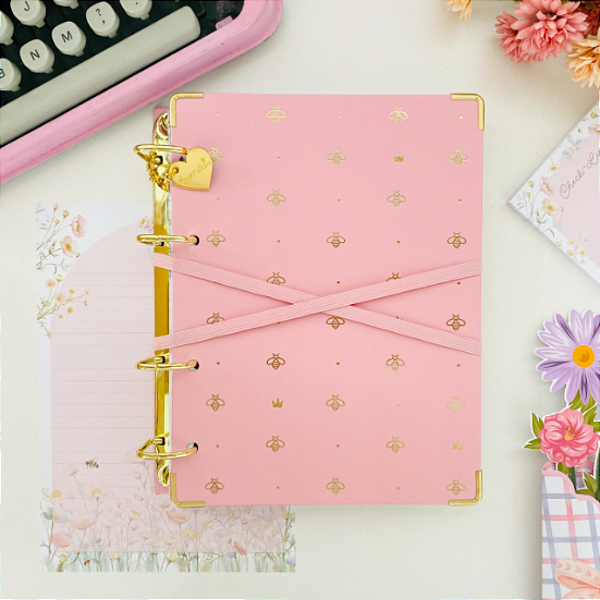Fichario Abelha Rainha Rosa e Dourado A5