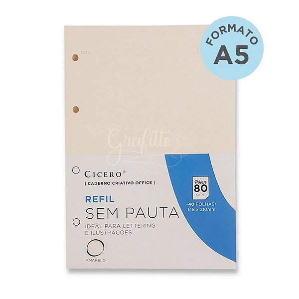 REFIL CADERNO ARGOLADO A5 40FLS POLEN 80G SEM PAUTA CICERO