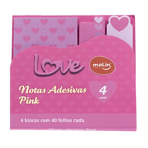 BLOCO DE NOTAS ADESIVAS LOVE PINK 160 PAGINAS MOLIN