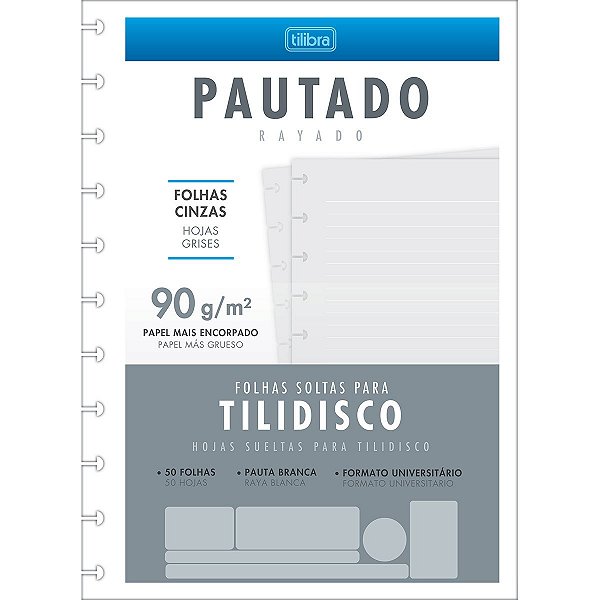 REFIL CADERNO TILIDISCO GRANDE PAUTADO L.BRANCAS 90G 50F