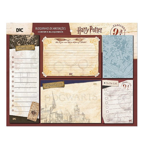 Bloquinho de anotações Harry Potter 5 blocos DAC 4083