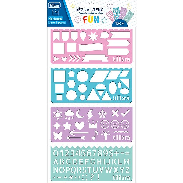 Regua Stencil Fun com 4 Unidades - Tilibra