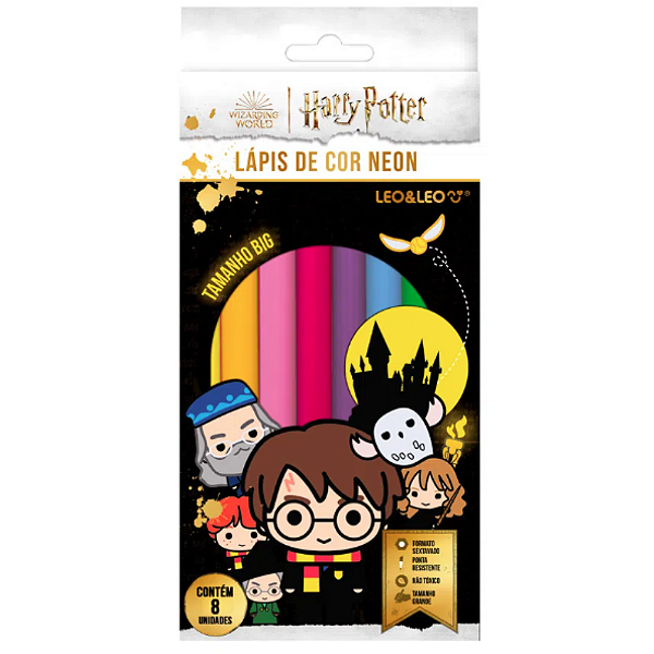 LÁPIS DE COR BIG NEON HARRY POTTER 8 CORES LEO&LEO