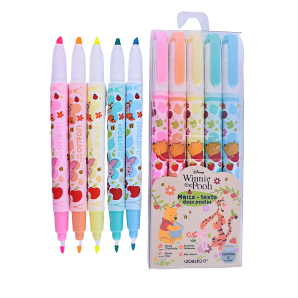 MARCA TEXTO DUAS PONTAS URSINHO POOH 5 CORES LEO&LEO