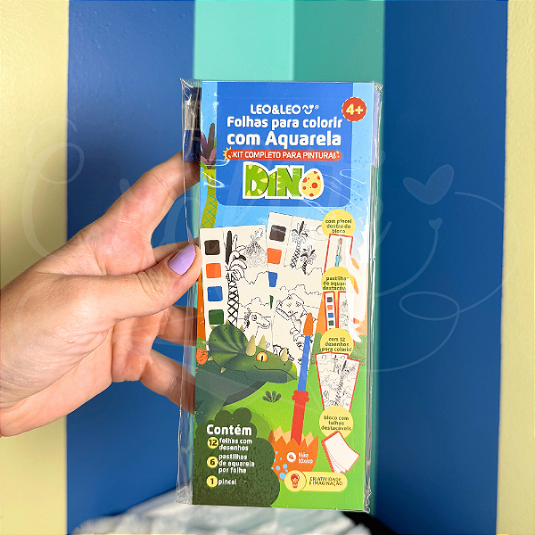 BLOCO DE COLORIR COM AQUARELA DINO 91824 LEOELEO