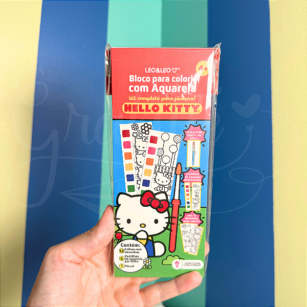 BLOCO DE COLORIR COM AQUARELA HELLO KITTY LEOELEO