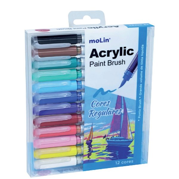 MARCADOR ACRYLIC BRUSH CORES VIVAS 12C MOLIN 5032