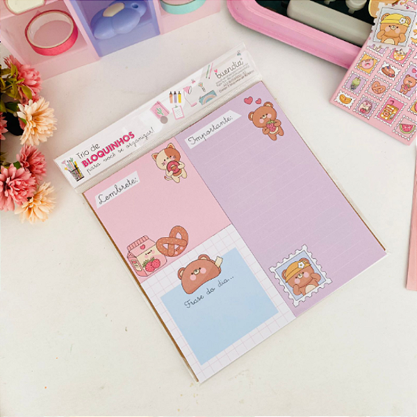 Trio de Bloquinhos Ursinhos Kawaii Buendia