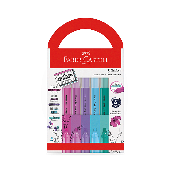Marca Texto Grifpen com Cheirinho 5 cores Relaxa e Reequilibra Faber Castell